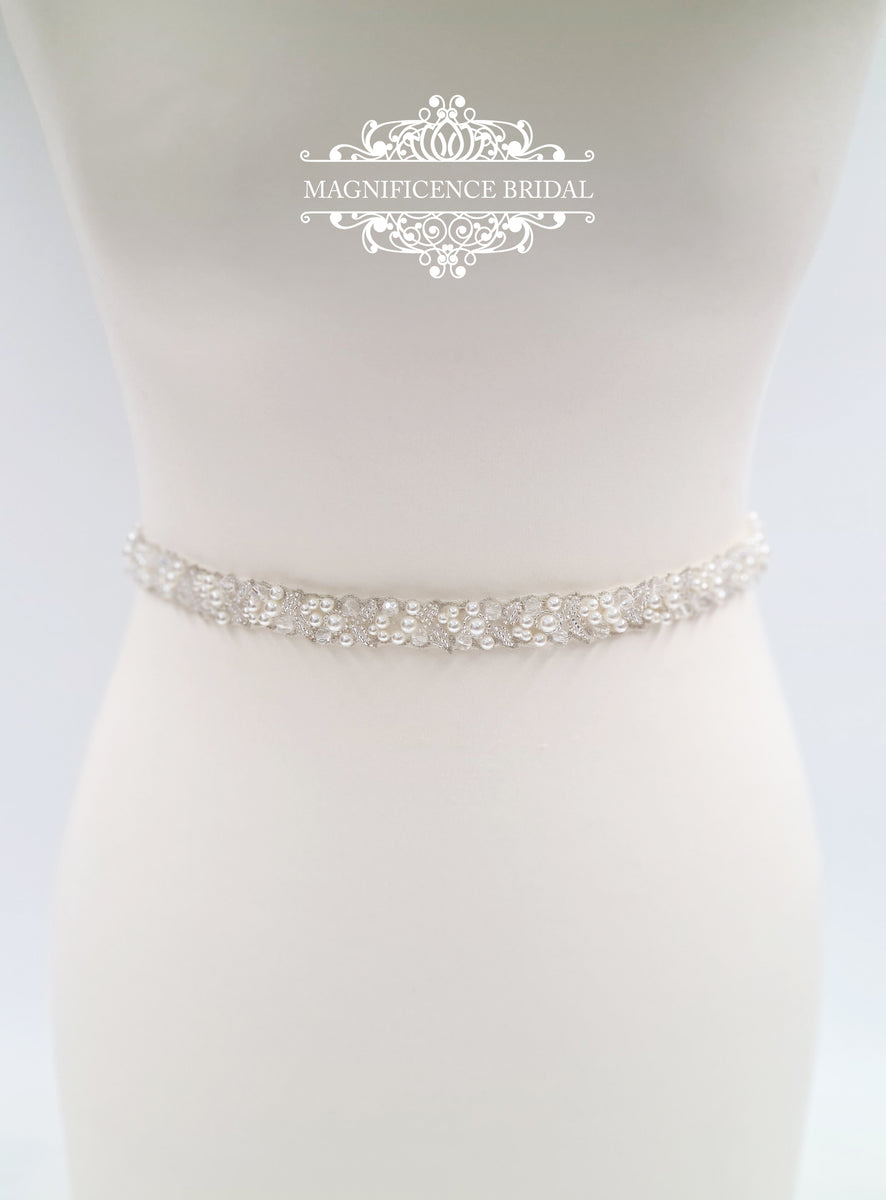 Wedding Gold Belt, Pearl Belt for Wedding Dress, Pearl Bridal Sashes and  Belts, Crystal Belt Bridal, Rhinestone and Pearl Thin Wedding Belt 