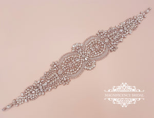 Rhinestone applique, crystal applique, large embellishment, bridal belt, wedding belt, belts and sashes, sew on belt, bridal sash,  MANDI - magnificencebridal-com