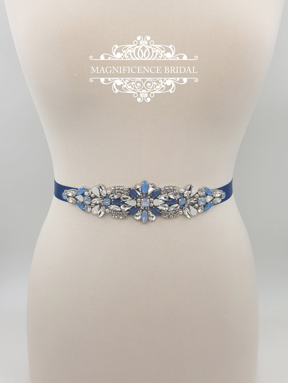 magnificencebridal-com,True blue bridal sash ATASI,Sash belt.