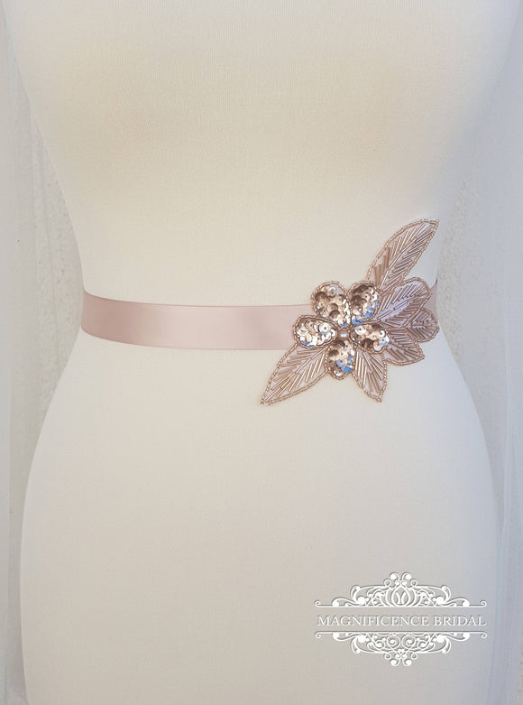 Rose gold belt, blush bridal belt, Bridesmaid belt, rose gold sash, bridal belt and sash, embellish belt, bridal belt, wedding belt, AMY - magnificencebridal-com