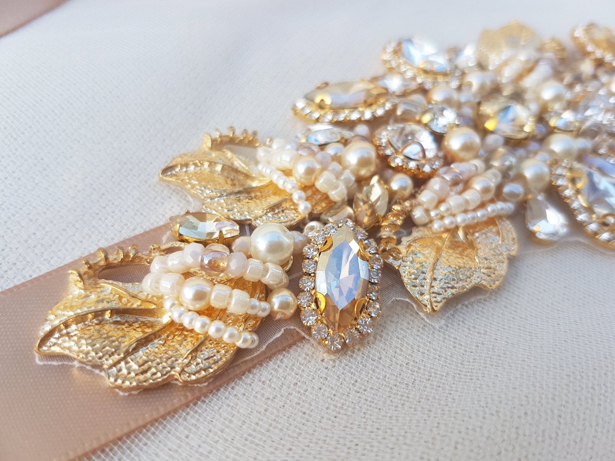 Gold leaf bridal sash DARLENE