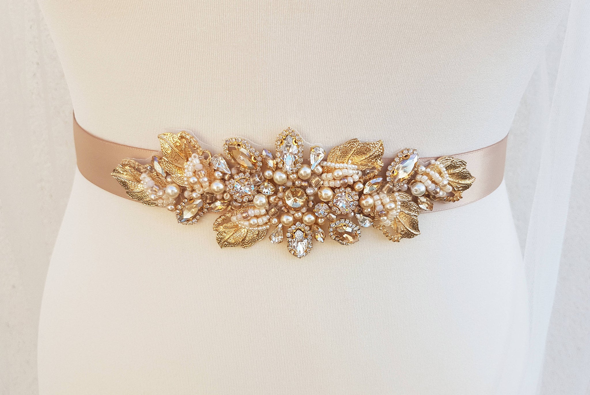 Gold leaf bridal sash DARLENE