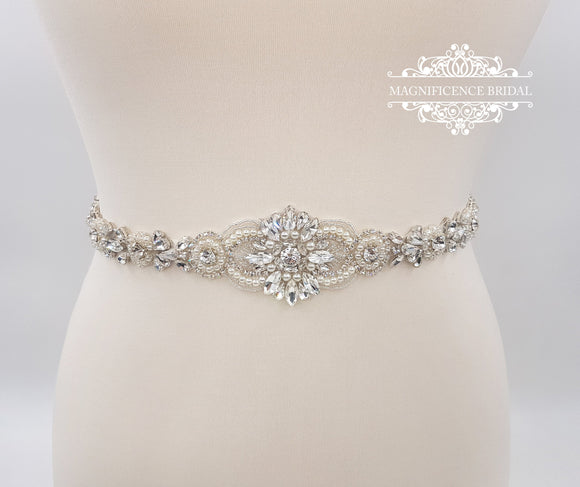 Pearl wedding dress belt LOUISE - magnificencebridal-com