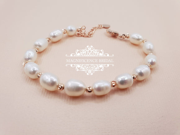 Pearl bracelet, pearl rose gold, first communion, Rose gold bracelet, communion accessory, holy communion, pearl bracelets, bracelet, ALI - magnificencebridal-com