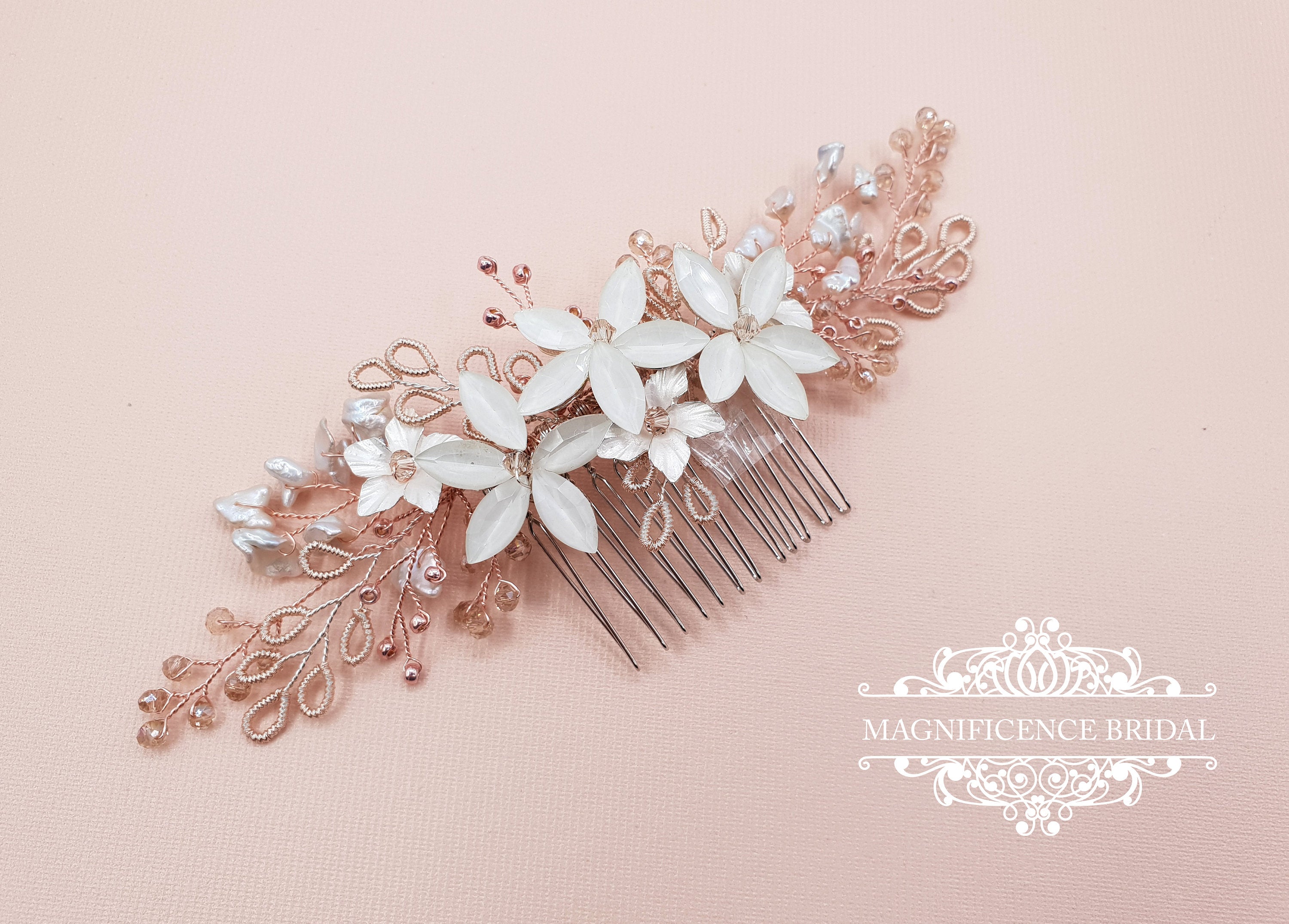 Rose gold online hair comb bridal