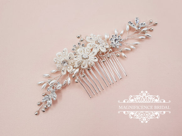 Bridal flower comb GISELLE - magnificencebridal-com