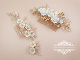 Gold and flower bridal comb LOLITA - magnificencebridal-com