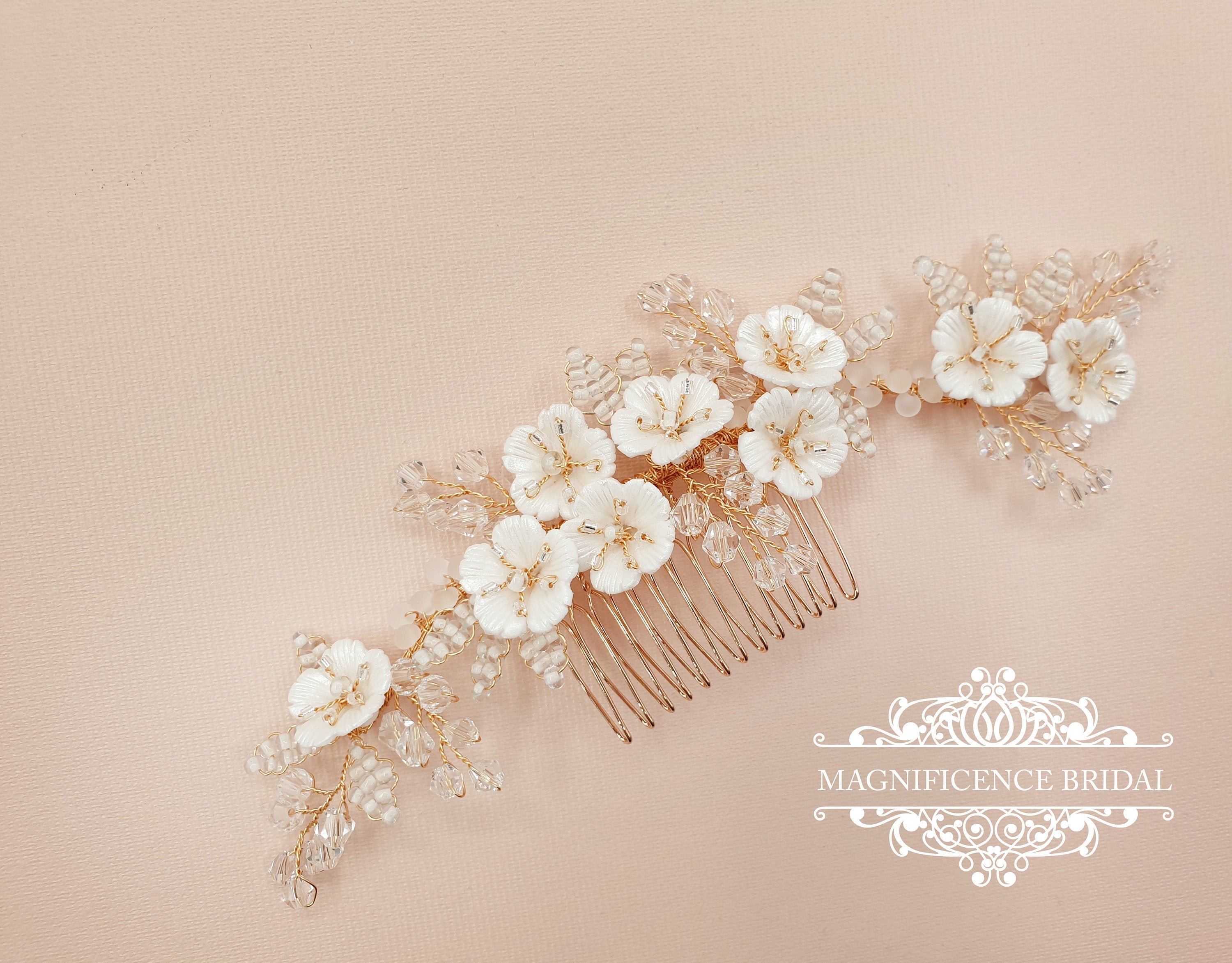 JASMINE Floral Wedding Hair Comb, Delicate Bridal Headpiece, Wedding Hair  Comb, Bridal Crystal Headpiece 