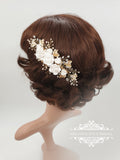 Gold headpiece, Gold bridal comb, Bridal headpiece, gold hair piece, white and gold, white roses comb, Wedding headpiece, bridal comb, LOLA - magnificencebridal-com