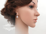 Small drop earrings, crystal drop earrings, drop cz earrings, Rose gold earrings, Bridal CZ Earrings, Bridal earrings, cz earrings, MARGARET - magnificencebridal-com